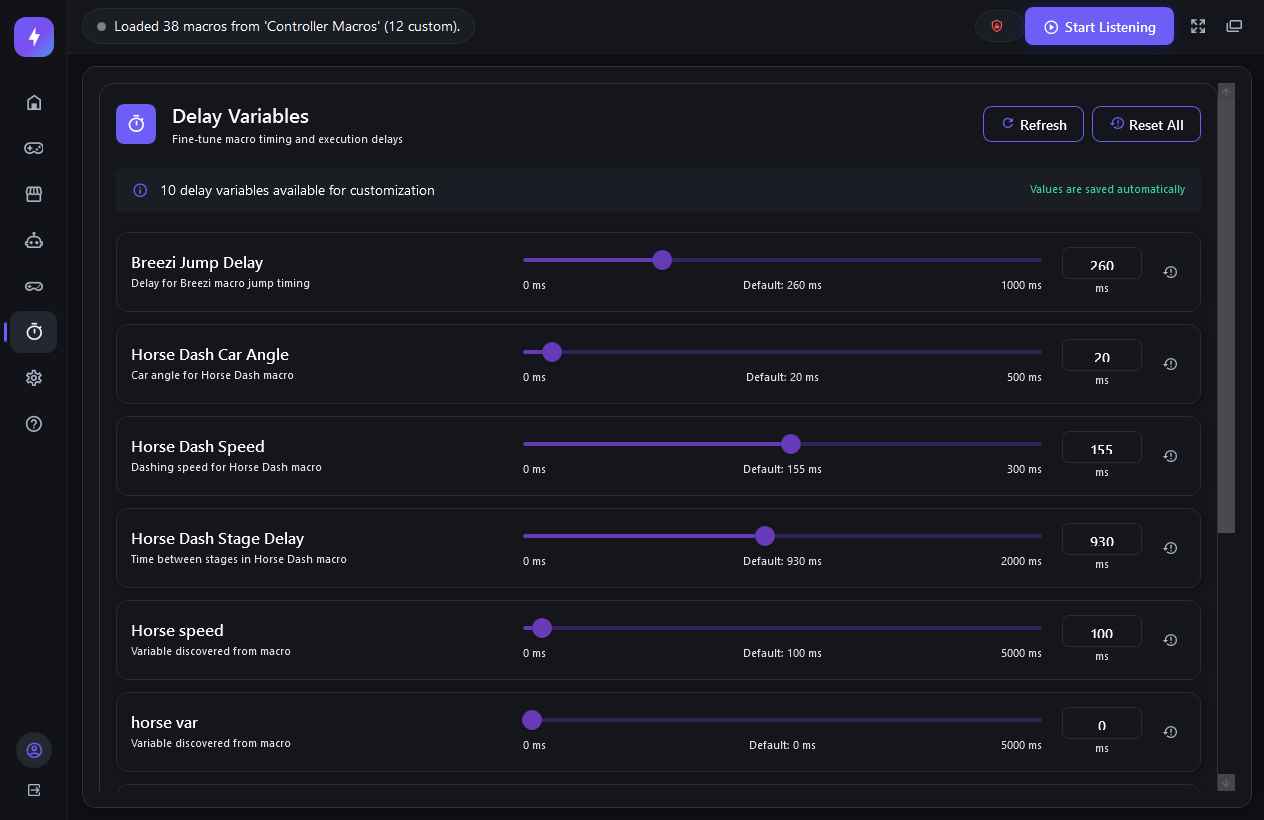 Delay variables sliders