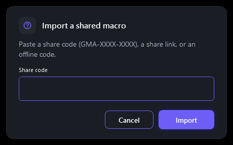 Import a shared macro dialog